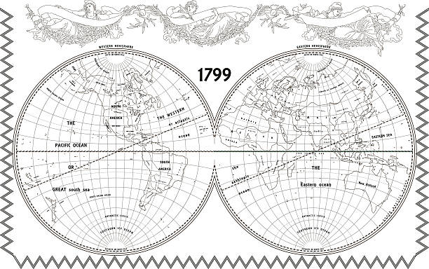 vektor alter globus mit nymphen - map world map globe old stock-grafiken, -clipart, -cartoons und -symbole