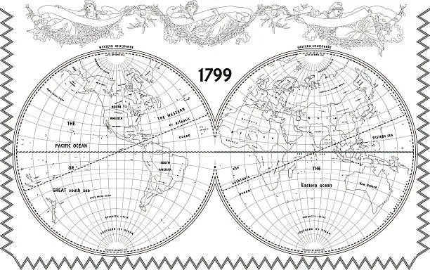 Vector illustration of Vector old globe with nymphs