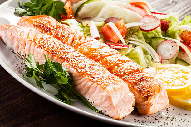 istock Grilled salmon and vegetables 629960830