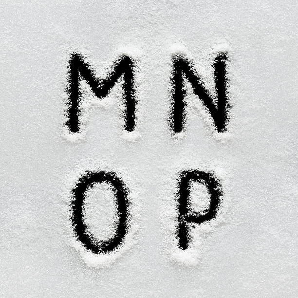 Winter alphabet, symbols and numbers hand written on snow.