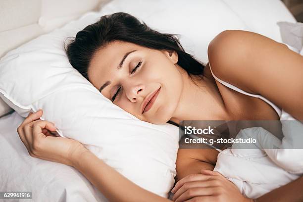Sleeping At Home Stock Photo - Download Image Now - Sleeping, Women, Pillow
