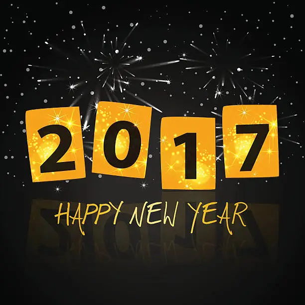 Vector illustration of Year 2017 label on new years eve background with fireworks