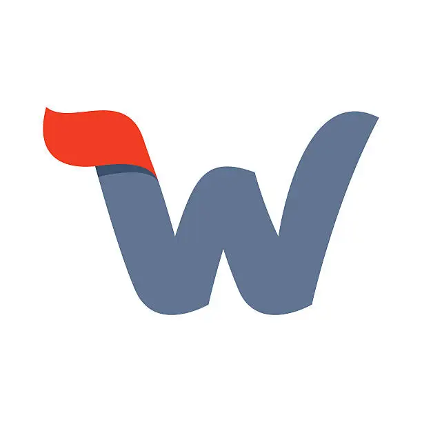 Vector illustration of W letter icon with fast speed red flag line.