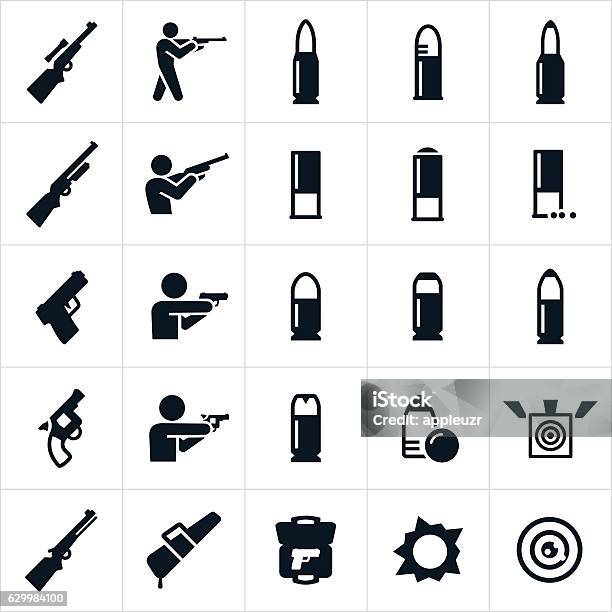 Firearms And Ammunition Icons Stock Illustration - Download Image Now - Icon Symbol, Target Shooting, Shooting a Weapon