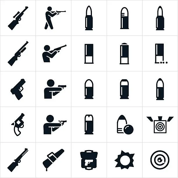 Vector illustration of Firearms And Ammunition Icons