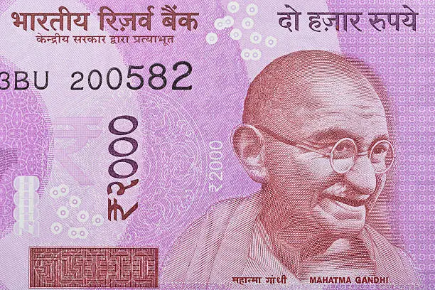 High Resolution Macro Shot of Indian Rupees TwoThousand - 2000. This note or Paper Currency has the portrait of 