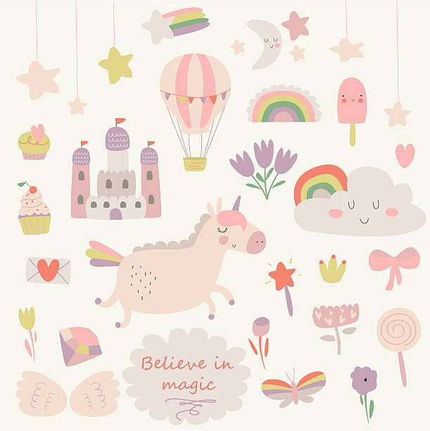 tenderunicornset - baby girls stock-grafiken, -clipart, -cartoons und -symbole