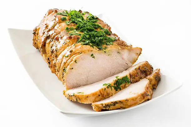 Roasted pork isolated on white background