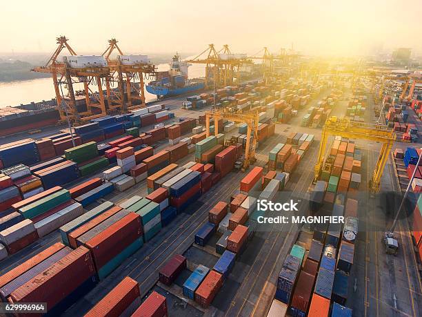 Containercontainer Ship In Import Export And Business Logistic Stock Photo - Download Image Now