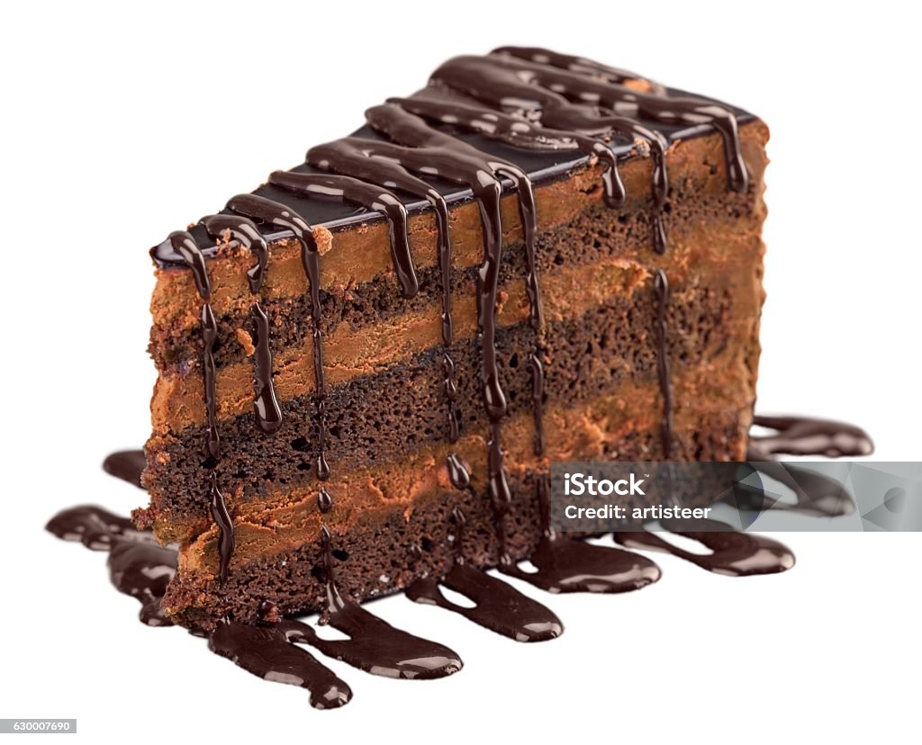 Cake Chocolate cake with chocolate creame isolated on white Cake Stock Photo