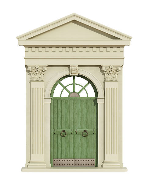 istock Front view of a classic arch with front door 630016728