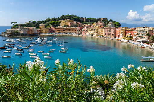 Sestri Levante is found approximately halfway between Genoa and La Spezia. The town has two bays: Baia delle Favole, (Bay of the Fables), and Baia del Silenzio, the (Bay of Silence).