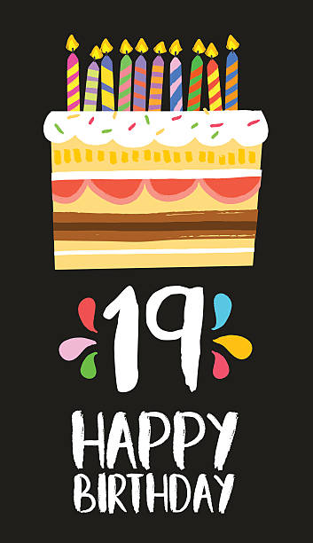  Ilustración de Tarjeta De Pastel De Feliz Cumpleaños   Diecinueve Años De Fiesta y más Vectores Libres de Derechos de