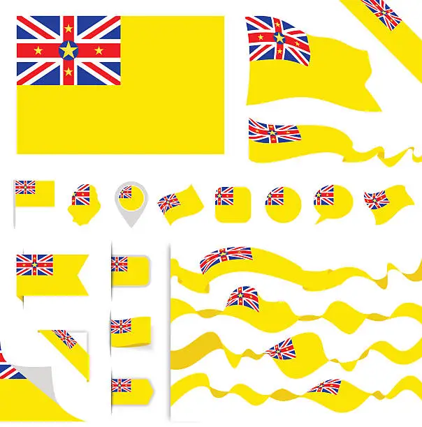 Vector illustration of Niue Flag Set