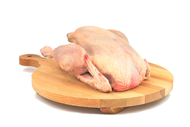 istock Raw organic chicken on wood cutting board 630020622