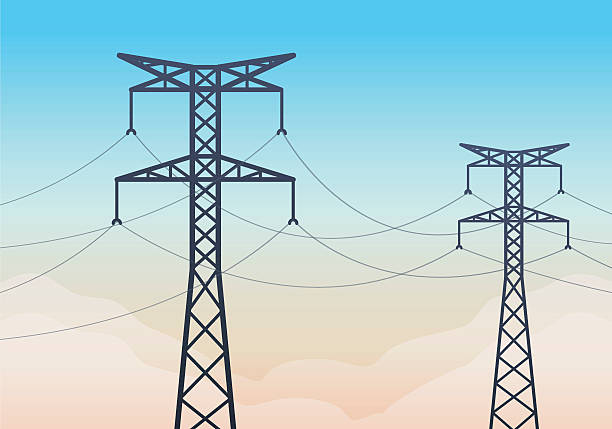 Electricity Tower in sunrise Electricity Tower in sunrise electricity silhouettes stock illustrations