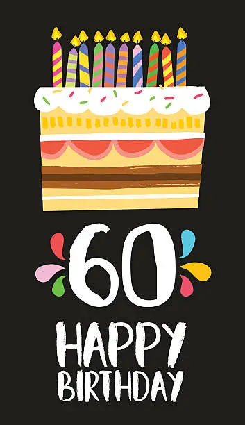 Vector illustration of Happy Birthday card 60 sixty year cake