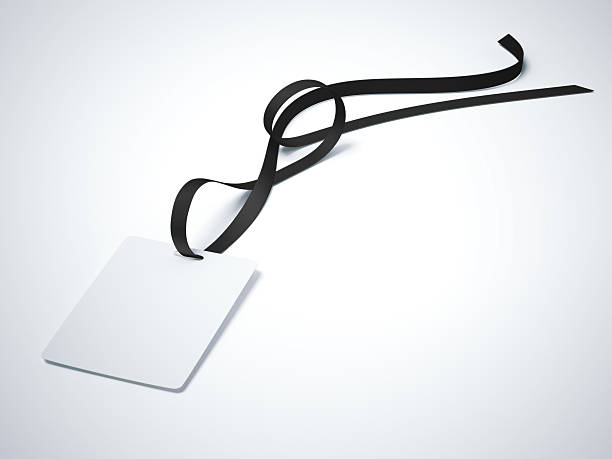 istock Blank white badge with neckband and dark tape. 3d rendering 630022078