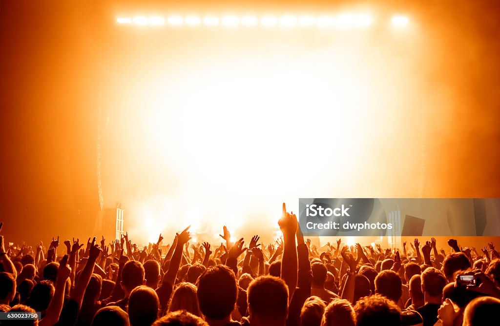 Concert Crowd Silhouettes of crowd at a rock concert Music Festival Stock Photo