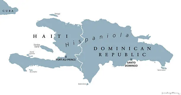 Vector illustration of Hispaniola political map with Haiti and Dominican Republic