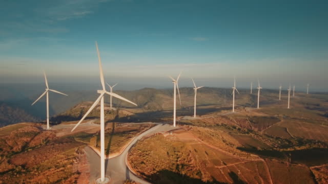 Aerial view of wind turbines