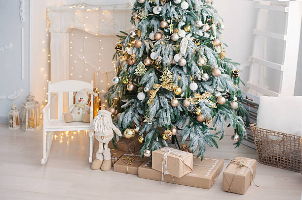istock Luxury living room interior decorated with chic Christmas tree 630053150