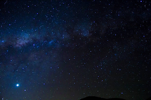 Big bright star and Milky way in desert night sky Uyuni, Bolivia - October 30, 2016: Photograph of the night sky, including the colorful Milky way and a really bright star. space milky way star night stock pictures, royalty-free photos & images