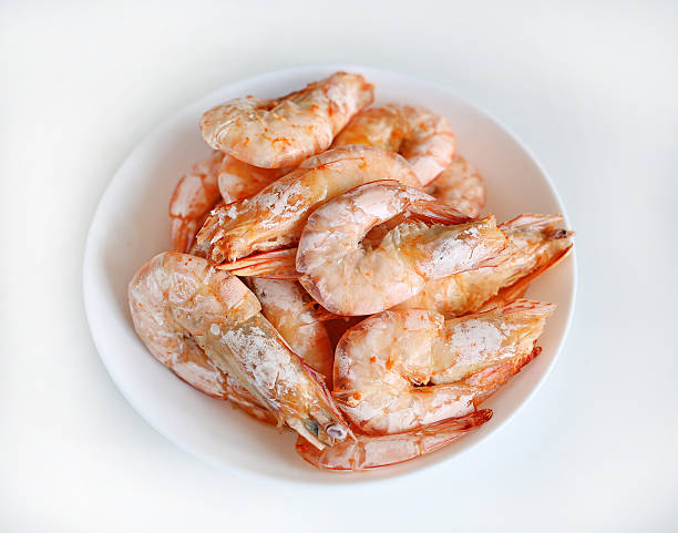 istock Baked salt shrimp on white dish 630065604