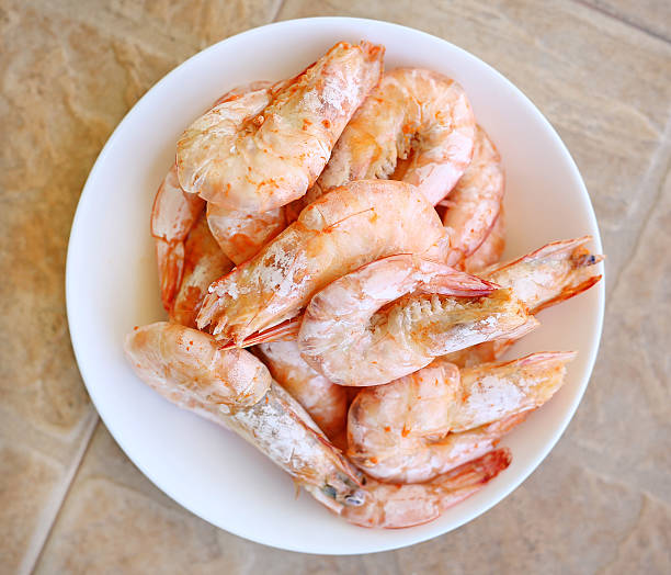 istock Baked salt shrimp on white dish 630065666