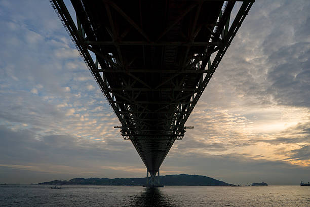 istock Akashi Kaikyo bridge on Sunset twilight sky at Kobe port. 630067698