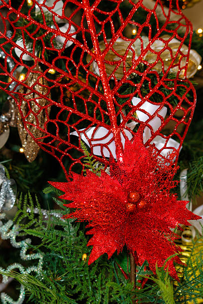 istock gold, white and red Christmas tree decorations 630070222