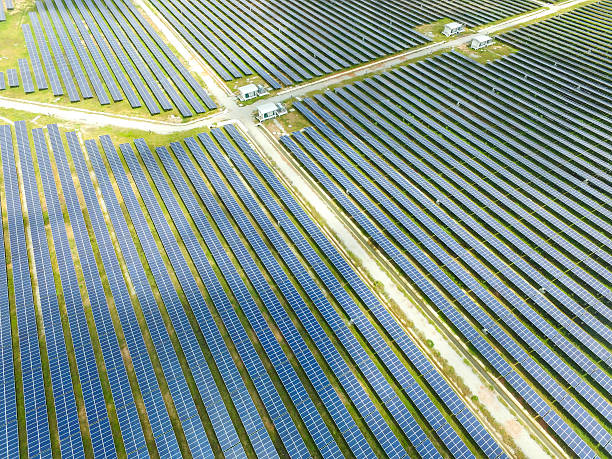 istock Utility Scale Solar Farm Aerial View 630624086