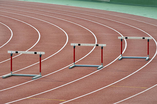 istock Hurdle race nobody on it just silence. 631181350