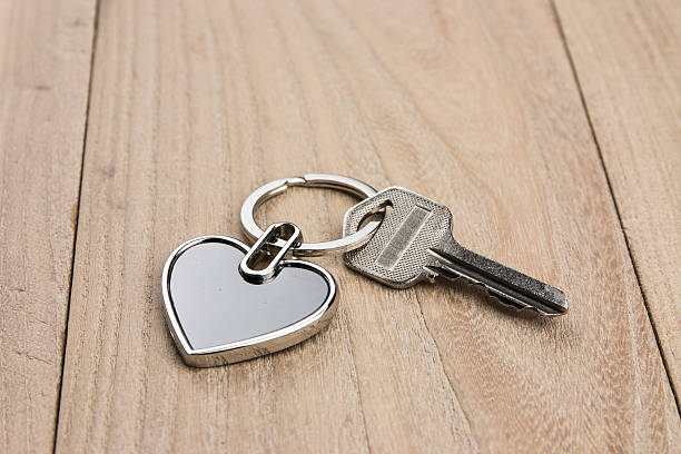 istock Heart-shaped keys in the wood 631182486