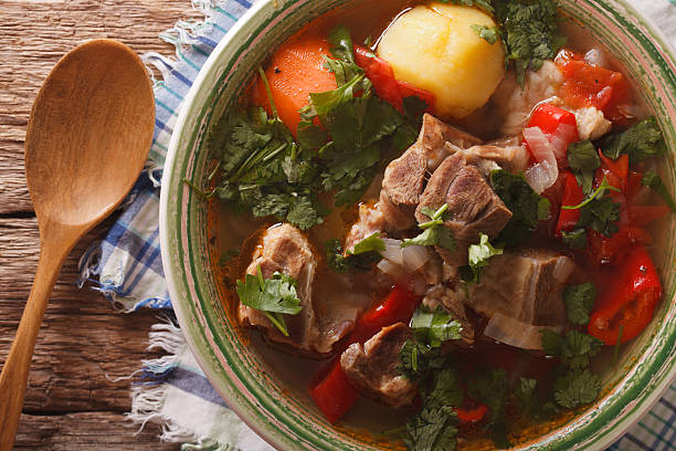 istock Lamb soup with vegetables closeup at the plate 631183518
