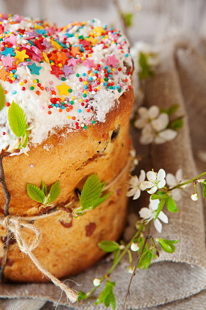 istock Easter cake with young green sprigs 631183558