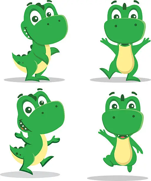 Vector illustration of little funny dinosaurs