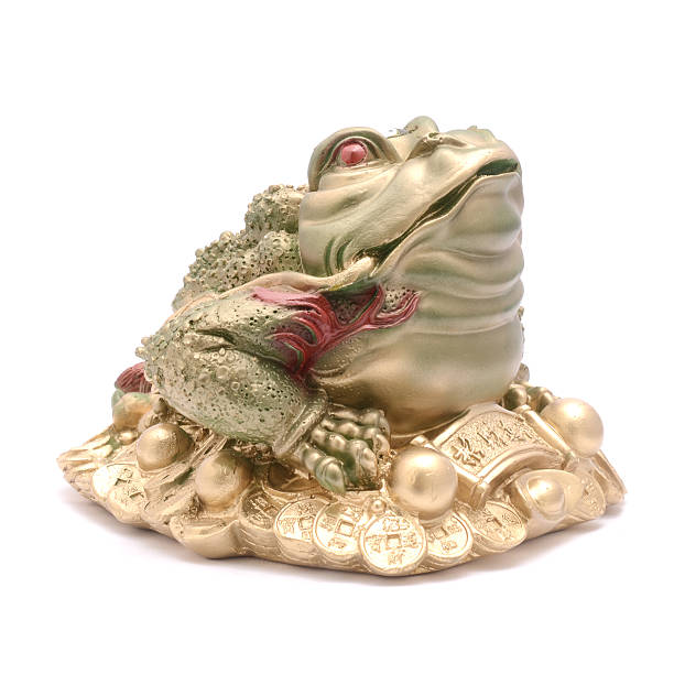 istock golden frog figurine on coins isolated on white 631662260