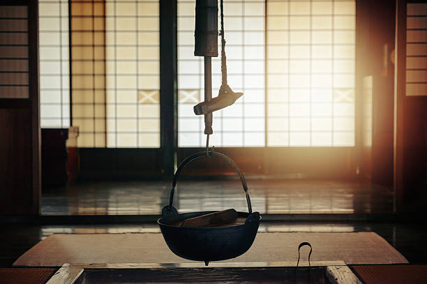 Japanese old houses. Japanese old houses and cooking utensils. A traditional Japanese lifestyle. It helps heating and cooking.