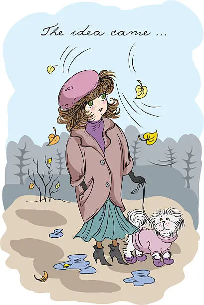 Vector illustration of ПечатьThe girl with a dog.