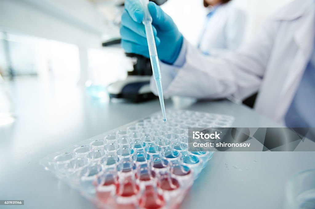 Scientific analysis Clinician analyzing liquid substances in laboratory Biotechnology Stock Photo
