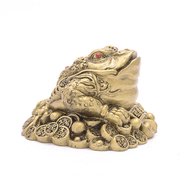 istock golden frog figurine on coins isolated on white 631931854