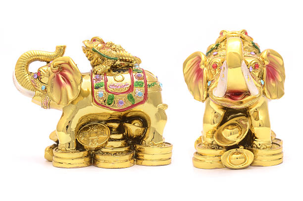 istock gold elephant and frog on the coins isolated on white 631932220