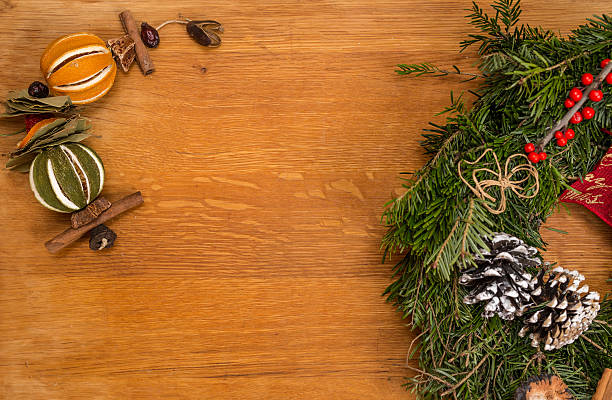 istock Christmas decorations on wood traditional background. 632216480