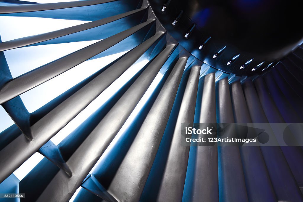 Jet engine turbine blade airplane of background Turbo-jet engine of the plane on close up Airplane Stock Photo