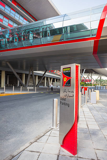 Abu Dhabi, UAE - November 5, 2016: Ferrari World Park is the largest indoor amusement park in the world. The roof has a total surface area of 200,000 m2. Abu Dhabi on November 5, 2013.