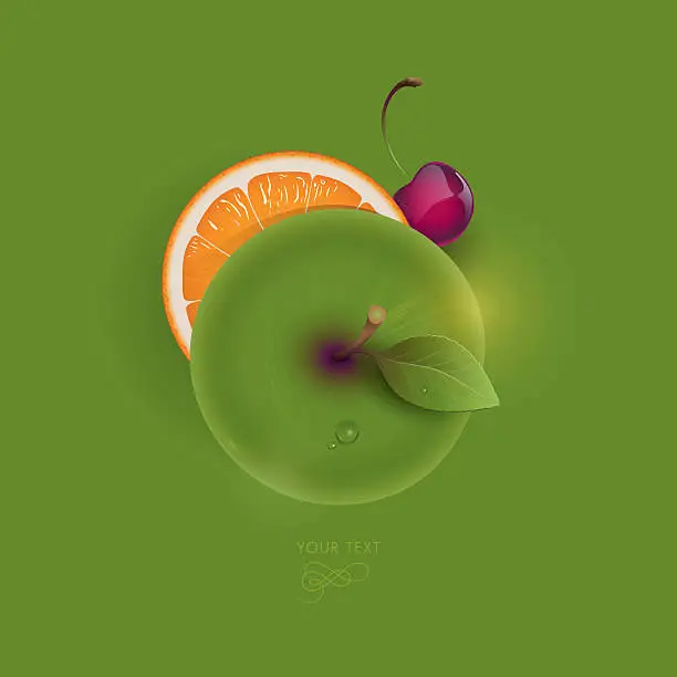 Vector illustration of apple_orange_cherry_green