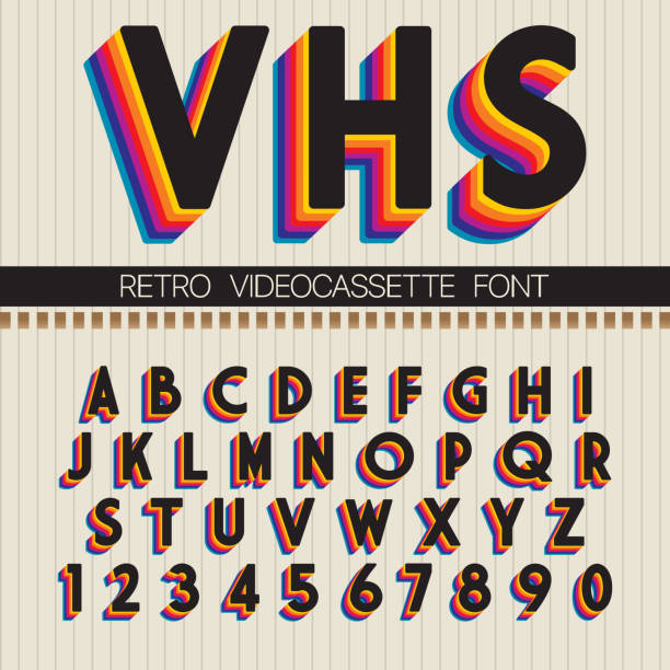 90's Retro Font 90's Retro Font. Vector VHS alphabet 1990s style stock illustrations
