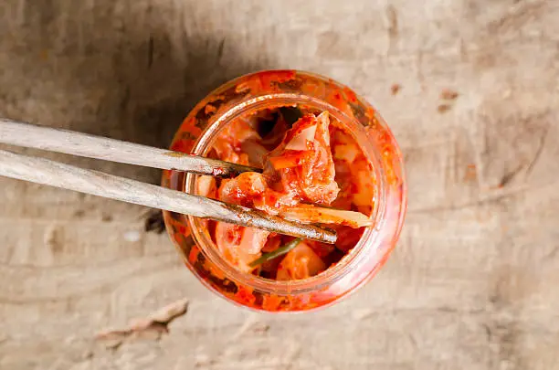 Kimchi cabbage (Korean food) in a jar ready to eating