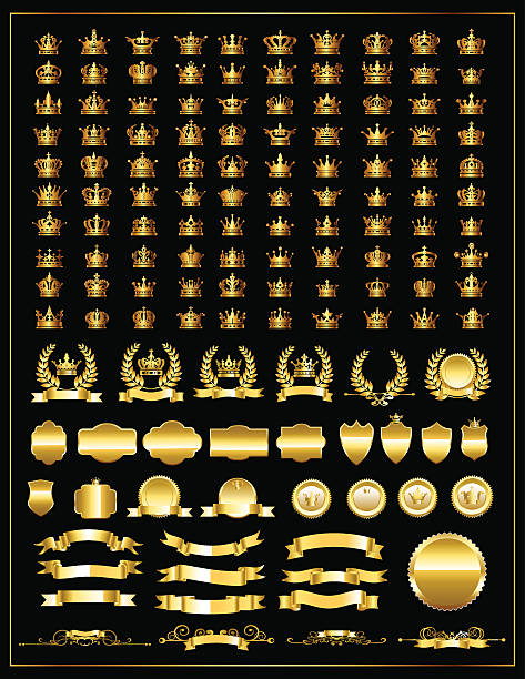 gold-krone-set. heraldik elemente design - krone kopfbedeckung stock-grafiken, -clipart, -cartoons und -symbole